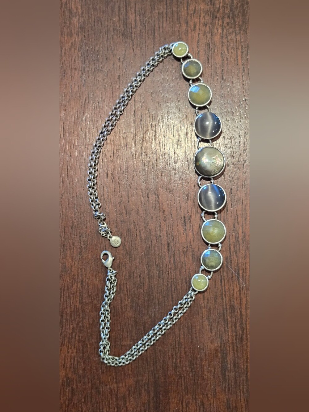 LC Lauren Conrad Silver-Tone Necklace with Olive Green and Gray Cabochons
